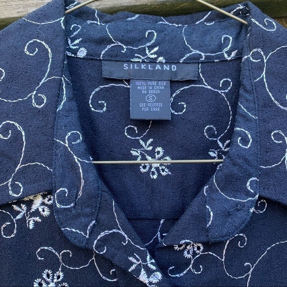 SILKLAND 100% silk embroidered floral eyelet sleeveless top spring summer - Picture 2 of 6